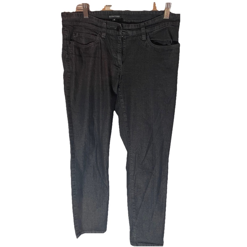 Eileen Fisher Women's Size 8 Jeans Black‎ Organic Cotton Straight Leg Mid Rise
